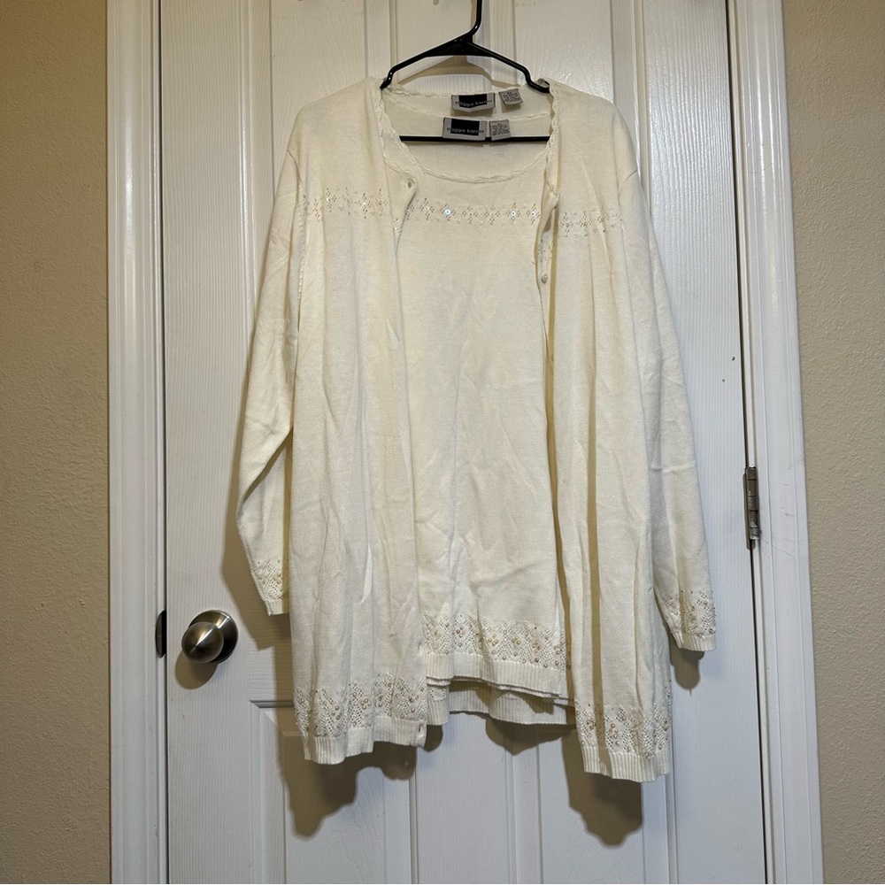 Maggie Barnes Ivory Knit Top and Cardigan Set